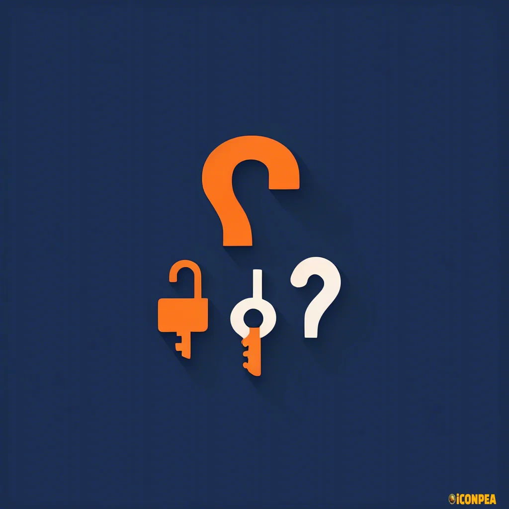 a simple icon for a locked room app in navy, orange and white include a key and question mark