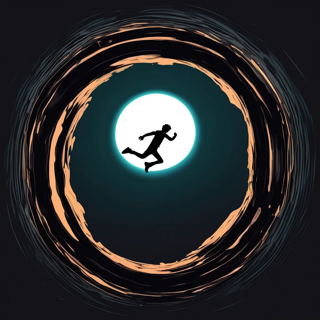 siluette jumping in a portal below