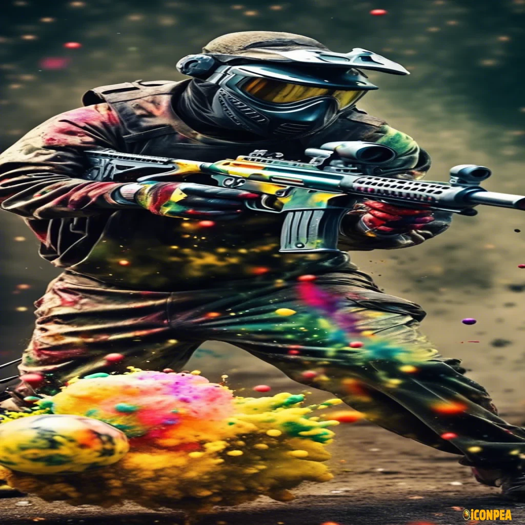 Gun in paintball gear getting shot with paintballs while holding a football