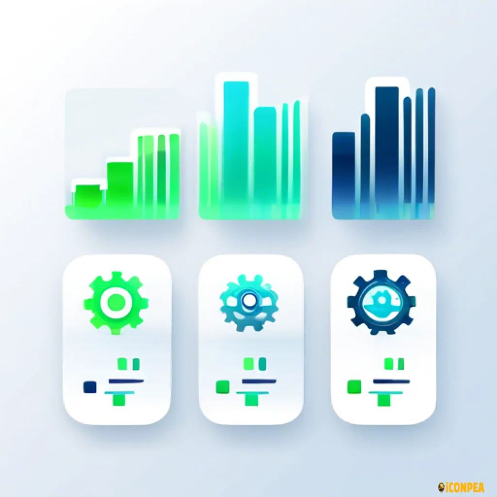 Create a modern, minimalist icon representing automation and data-driven SKU ranking. Include a central gear or cogwheel symbolizing automation, flowing arrows or lines for data movement, and a bar chart or podium for ranking. Use a blue and green color palette with gray accents. Add a subtle glow or gradient effect for a tech-savvy look. Keep the design clean, balanced, and scalable for use in an application.