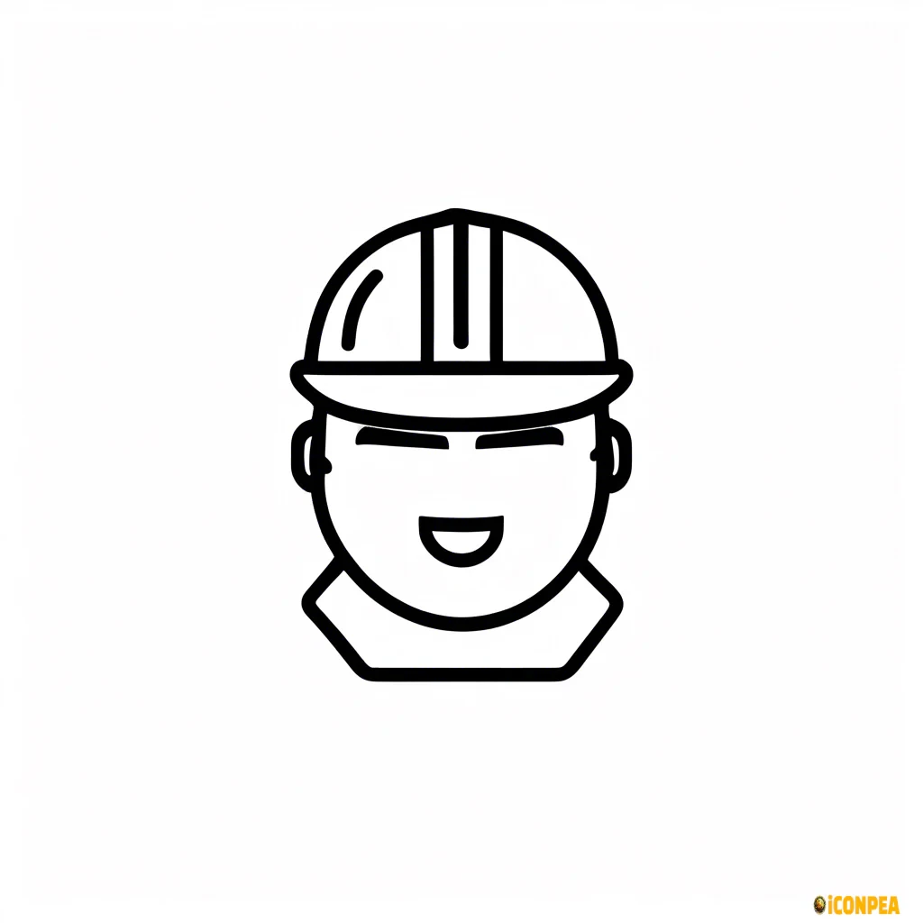 a black vector art icon for safety including a outline of a person in a hard hat on a white background