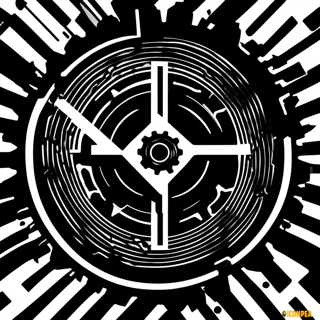 flat logo artwork of an ekg pulse inside a gear where the left and right lines extend past the gear or bearing, black artwork with no background color