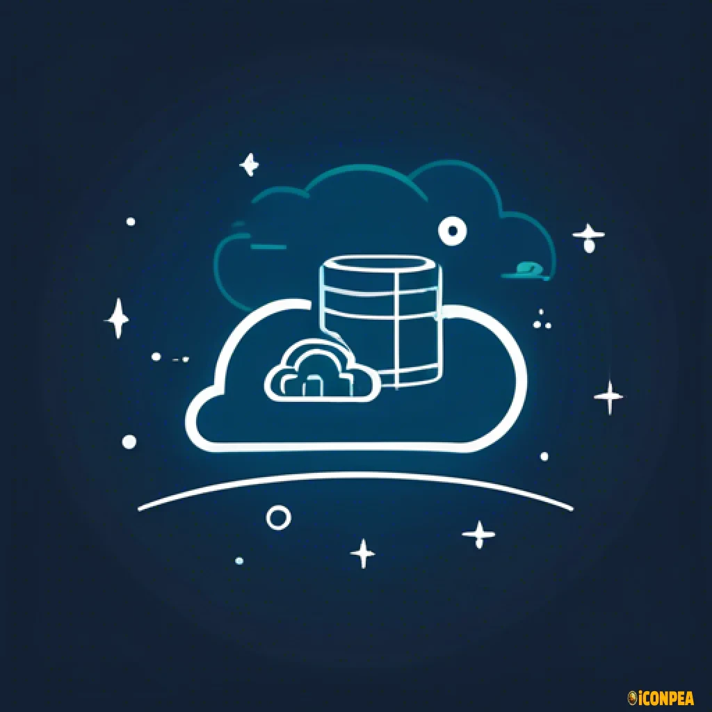 flat simple icon, server in cloud beam signals to satellite in space