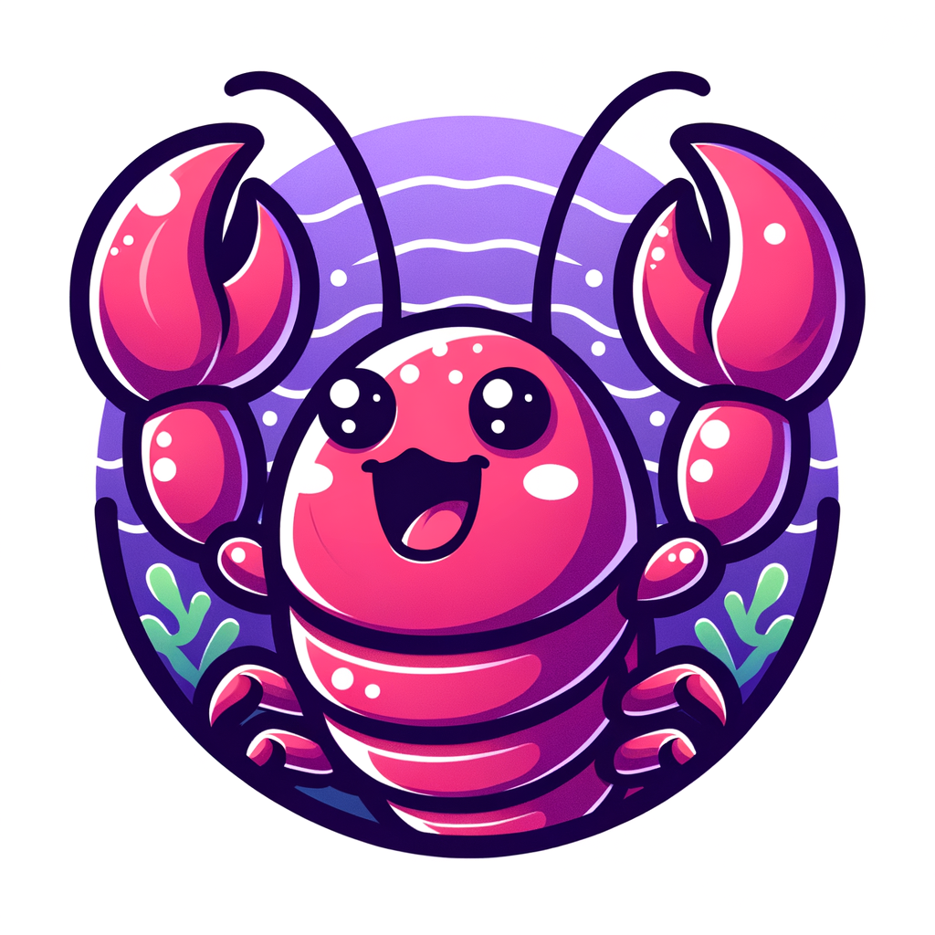 一只可爱的龙虾，开心的举着他的钳子，紫色主题，圆润图标，