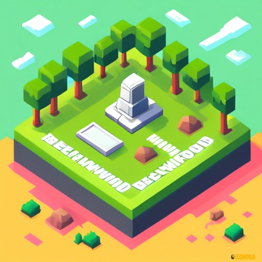 a colorful square flat map icon with a grave stone, trees and a path and the word "Beechwood Maps" on it