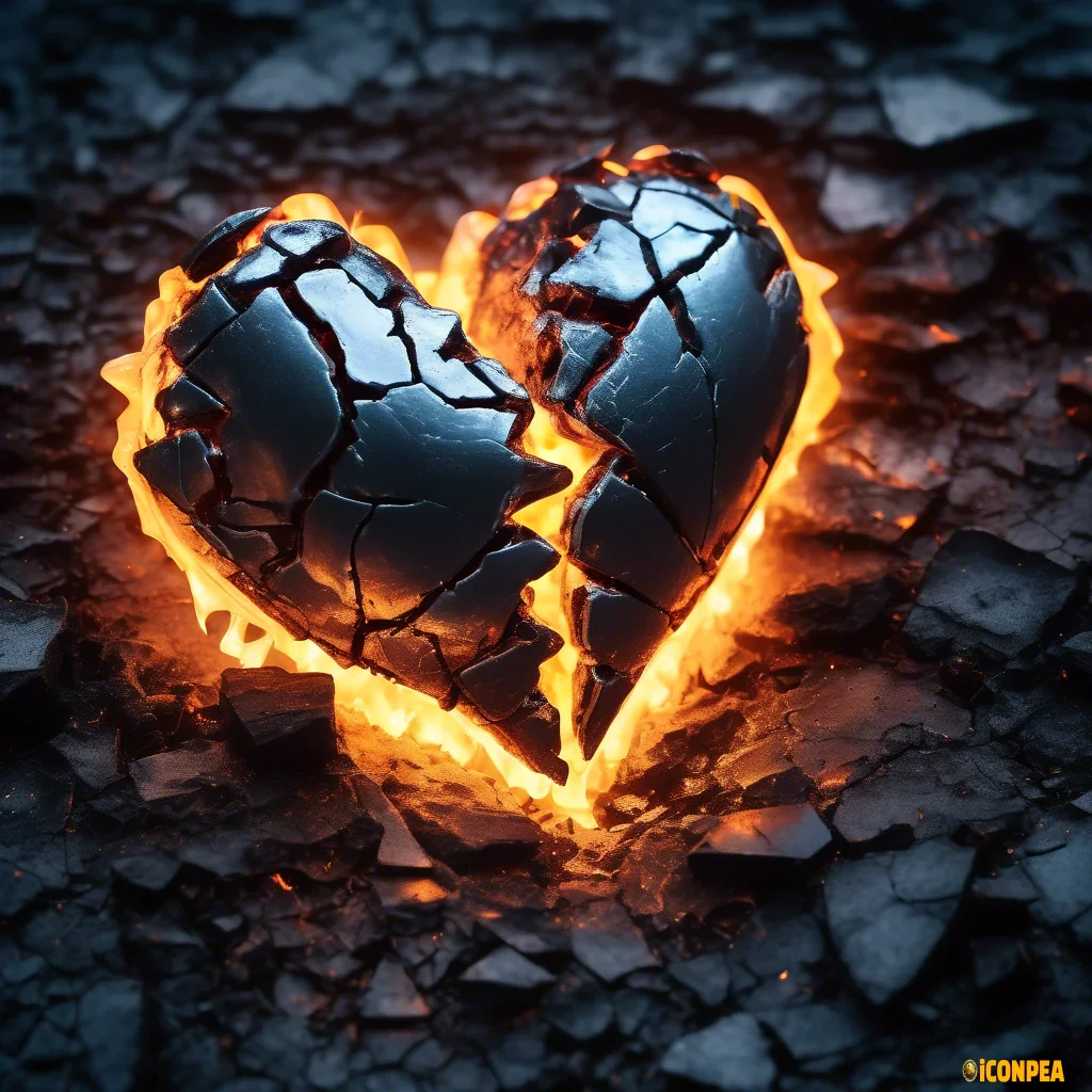 glowing steel heart broken cracked fire ice melting