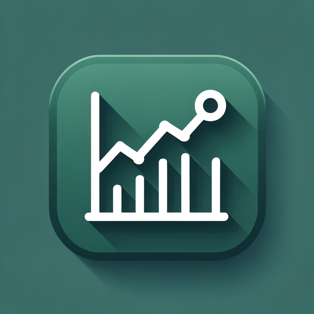 minimal finance app icon, green background, simple chart or graph line icon, clean white lines, modern, rounded square, soft shadows, high resolution