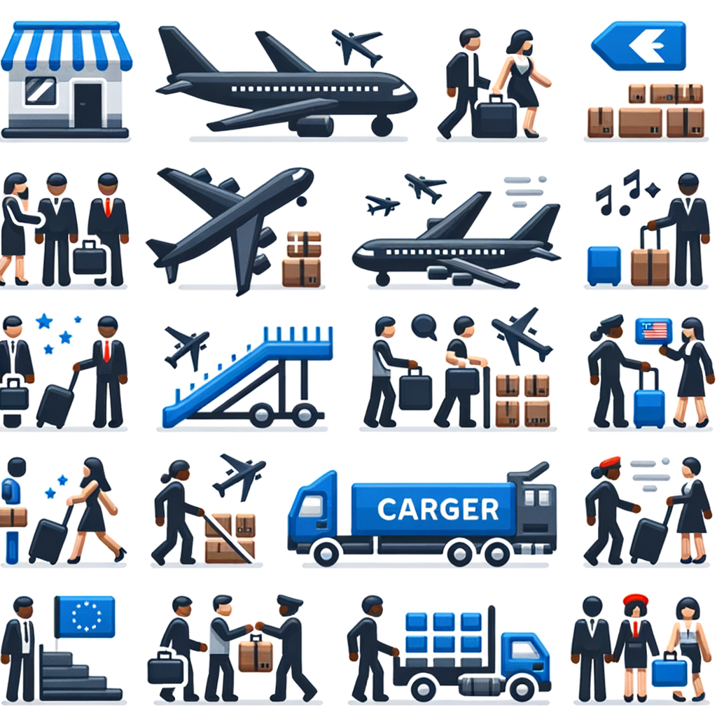 icon that shows different plane activities like passengers or cargo transportation