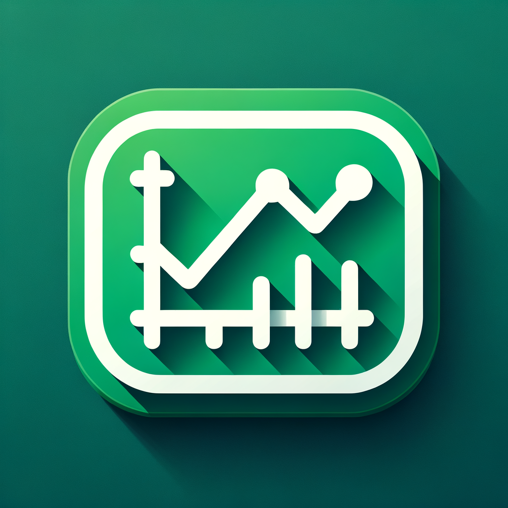minimal finance app icon, green background, simple chart or graph line icon, clean white lines, modern, rounded square, soft shadows, high resolution