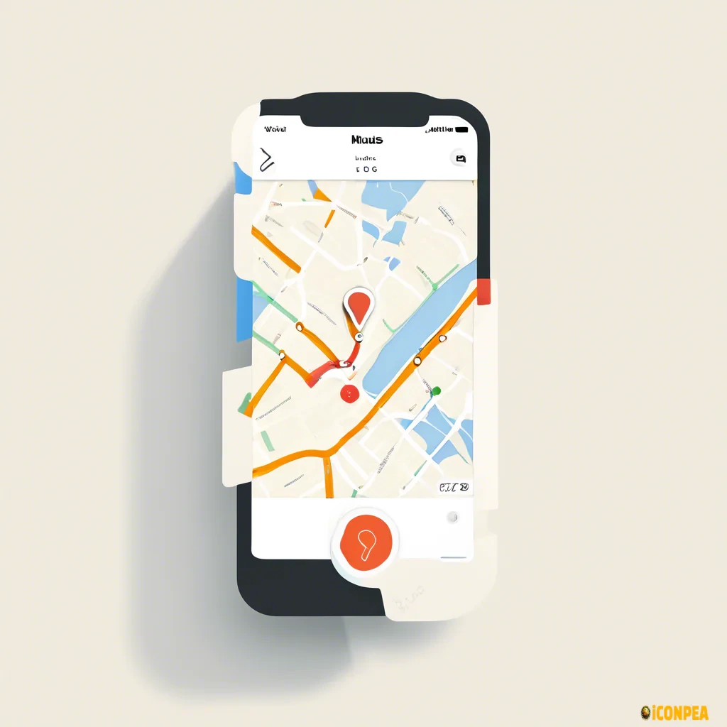 iOS app, round, travel app, locations, routes, places, minimalistic, flat, map, round, max 3 colors, bauhaus