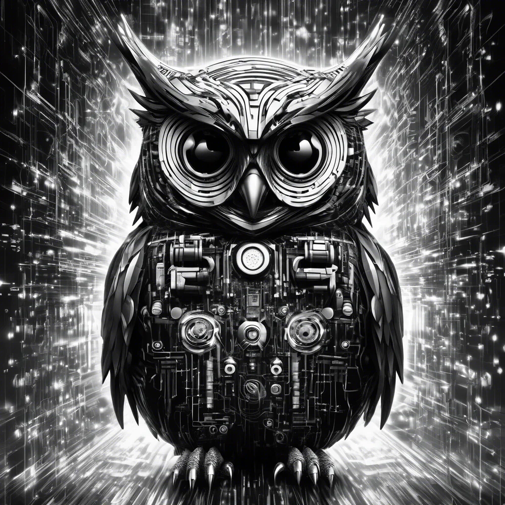 cyber owl in black and white