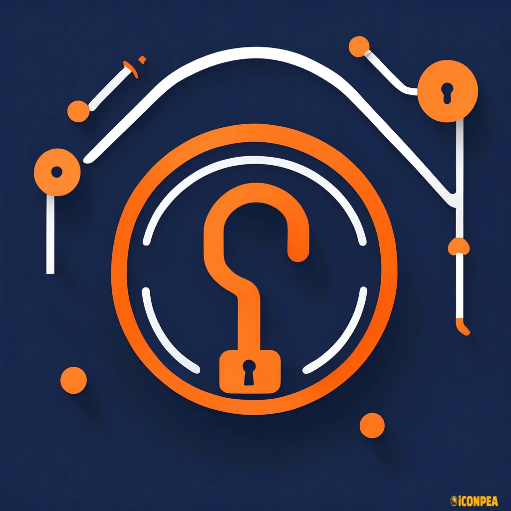 a simple icon for a locked room app in navy, orange and white include a key and question mark