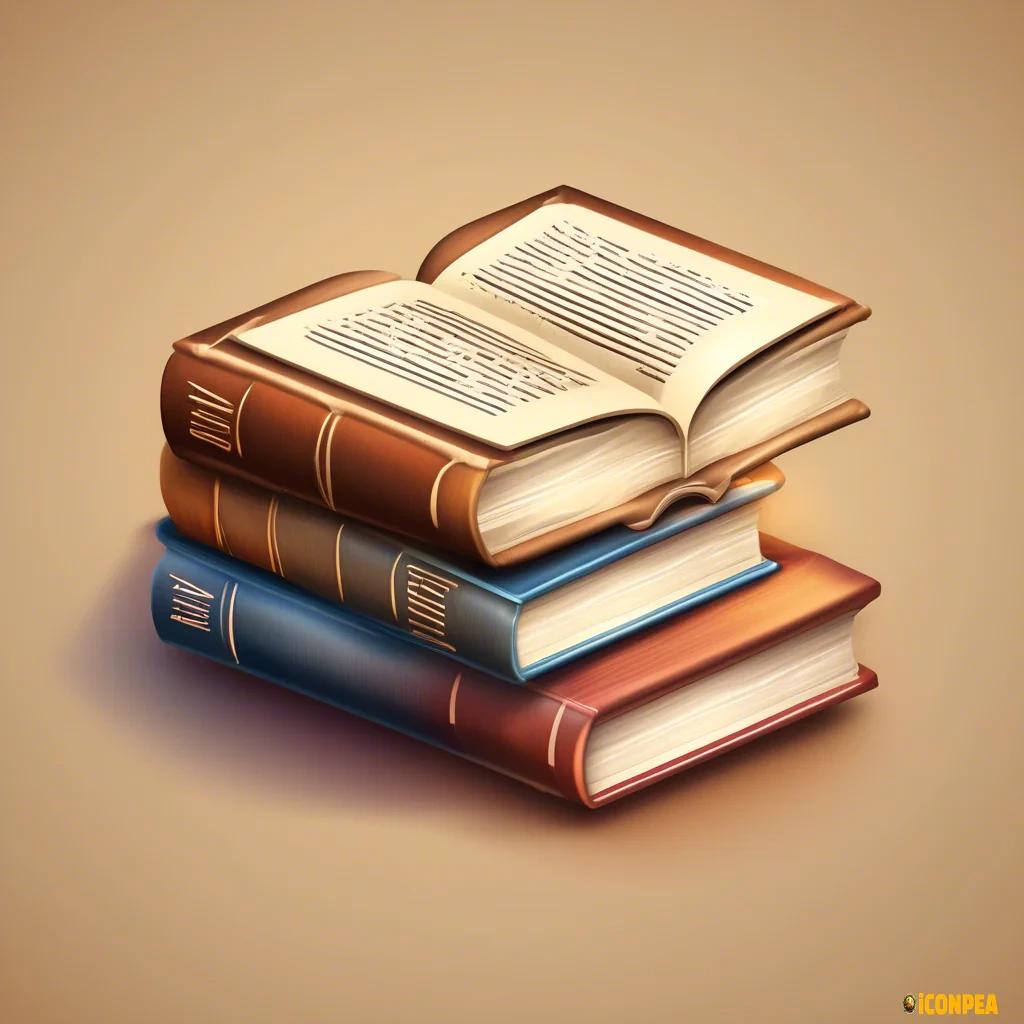 Create a realistic, 3D-style icon for 'Books and Media.' Make sure the icon isnt distorted . The icon should depict a stack of books, an open book, or a film reel, designed with lifelike textures and subtle lighting. Ensure the icon has a transparent background and no text or wording.