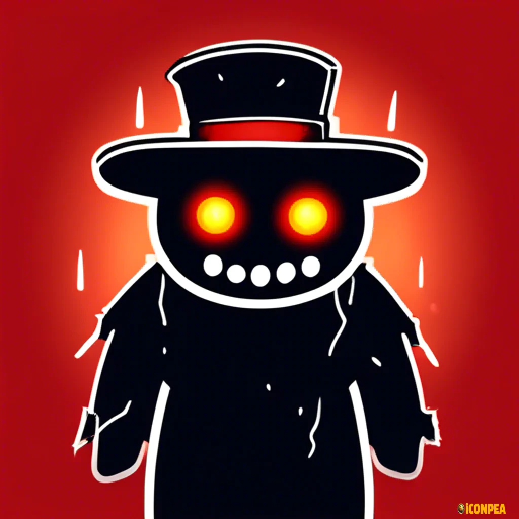 icon for app the head of an evil black snowman with red eyes, who has a big gear instead of a hat and a bitten carrot instead of a nose