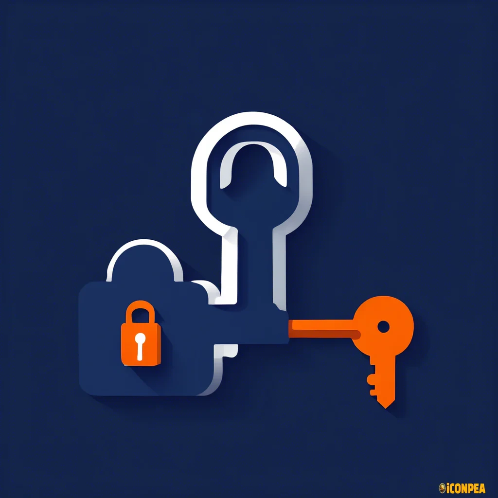 an icon for a locked room app in navy, orange and white include a key and question mark