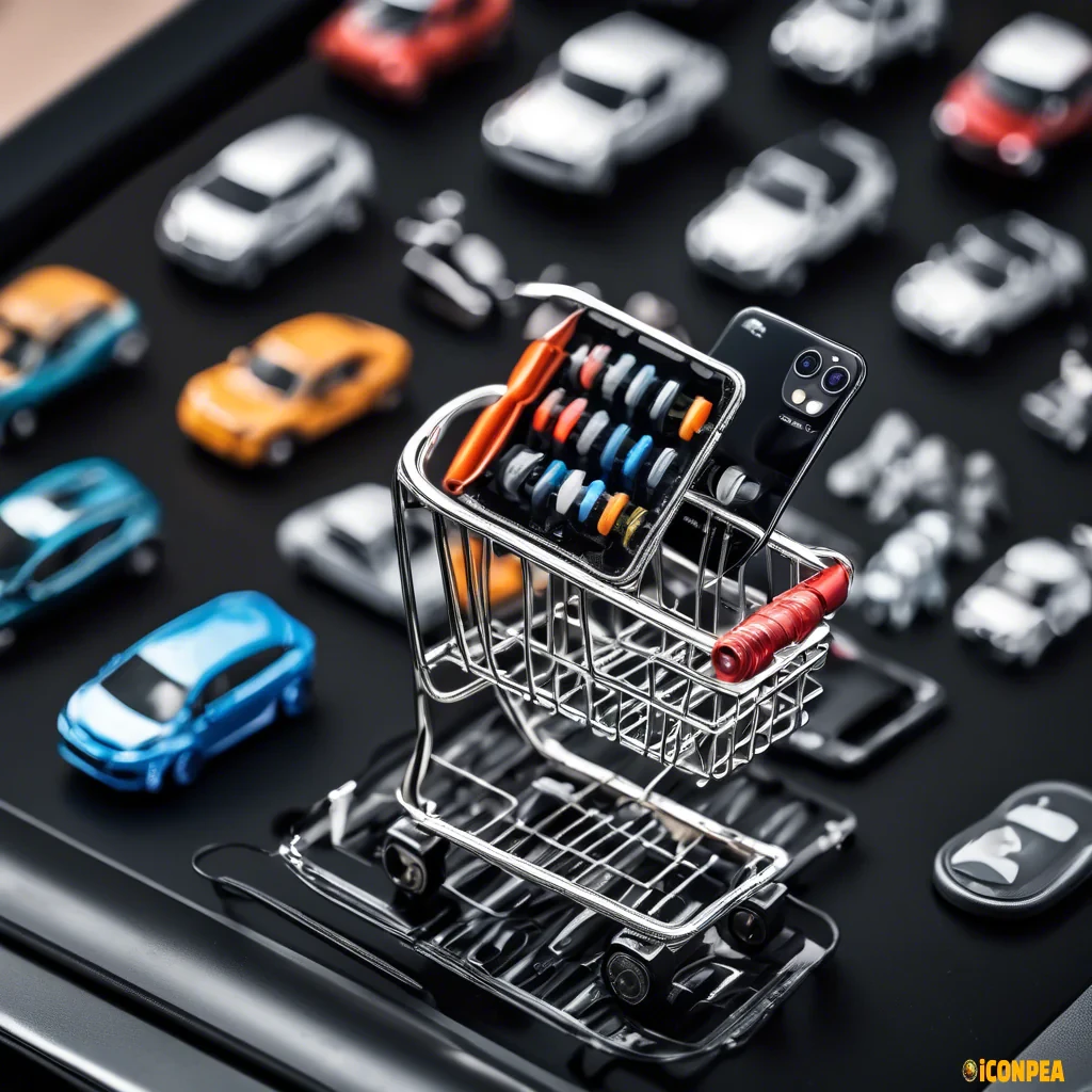 shopping cart filled with car accessories parts on phone screen