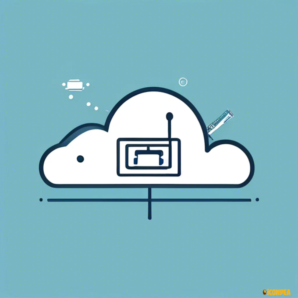flat simple icon server on ground near cloud beam signals to satellite