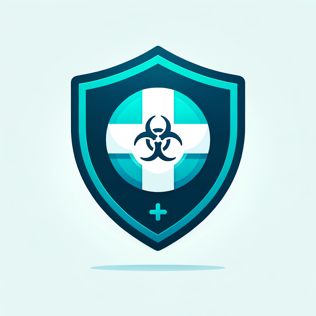 A shield icon combined with a medical cross and a subtle toxin symbol, representing protection and poisoning management. Use blue/teal tones, glossy or soft gradient finish, clean and professional medical look, minimal design.