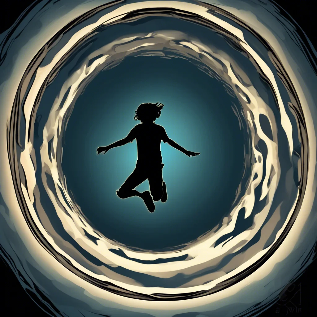 siluette jumping in a portal below