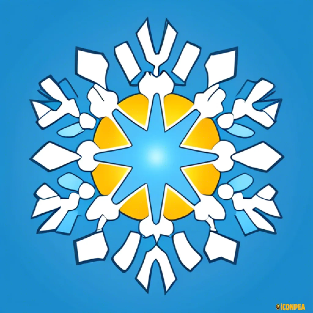 a comic snowflake/sun combo in the middle, background gradient from top white to bottom light blue