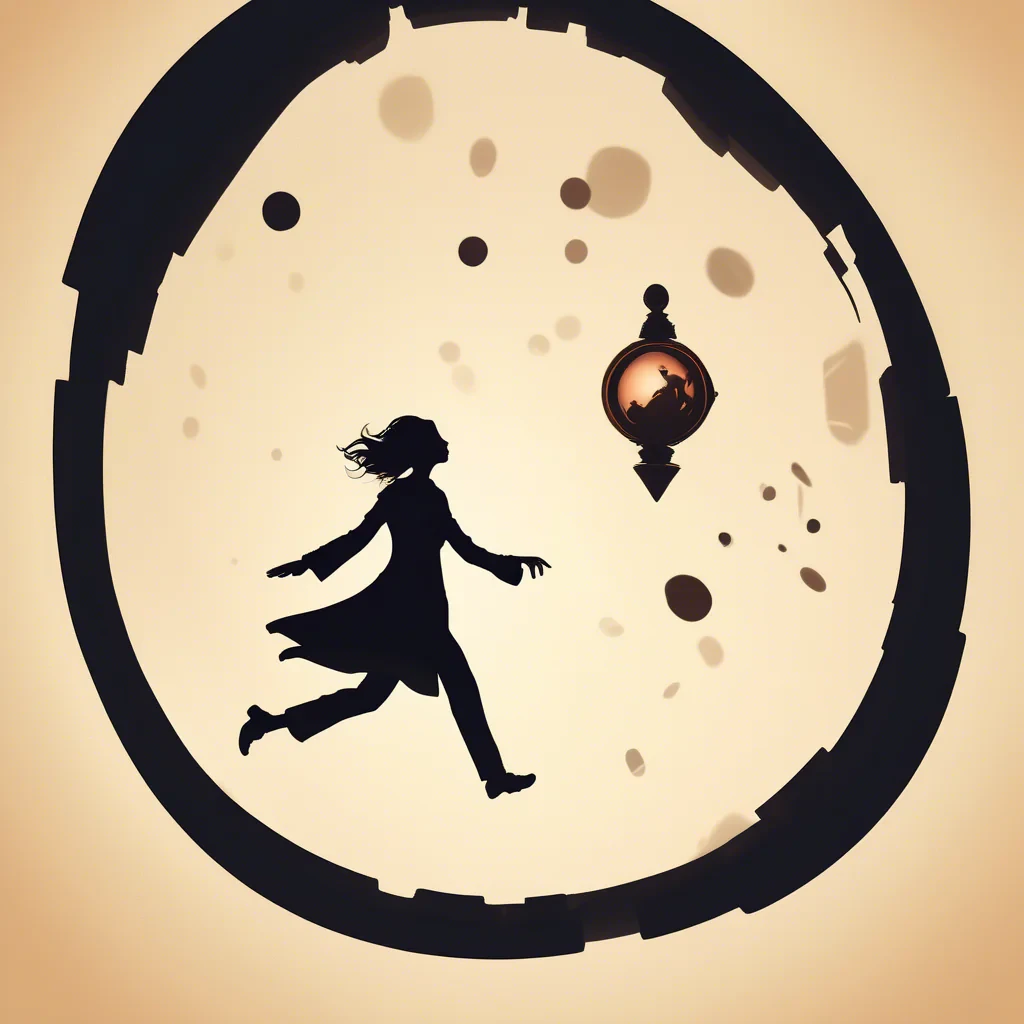 siluette levitating in air with a portal below