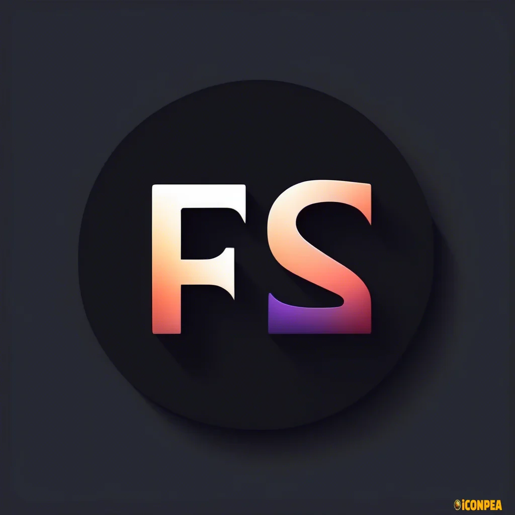 generate a 2D icon that display both the letters F and S without overlap between them, use dark colors without colors gradients. Use a minimalist style where the letters yet can be properly read. Do not use shadows. Do not use light sources, everything