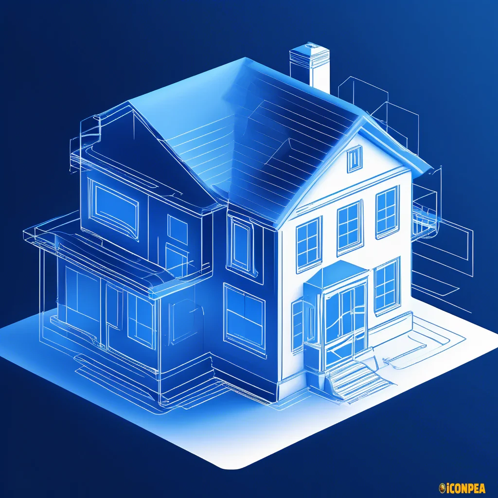 vector art outline of a short home house blue white with a cool tech design lines