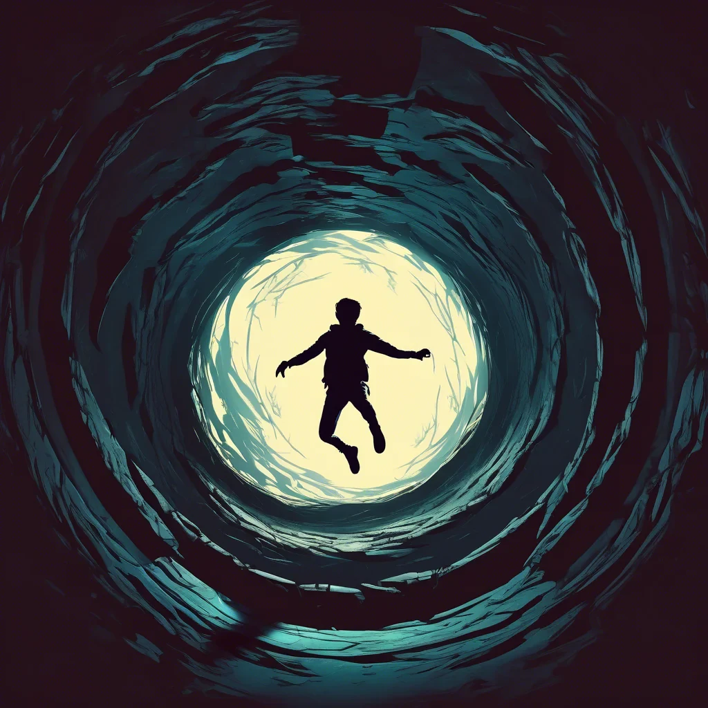 siluette jumping in a portal below ground