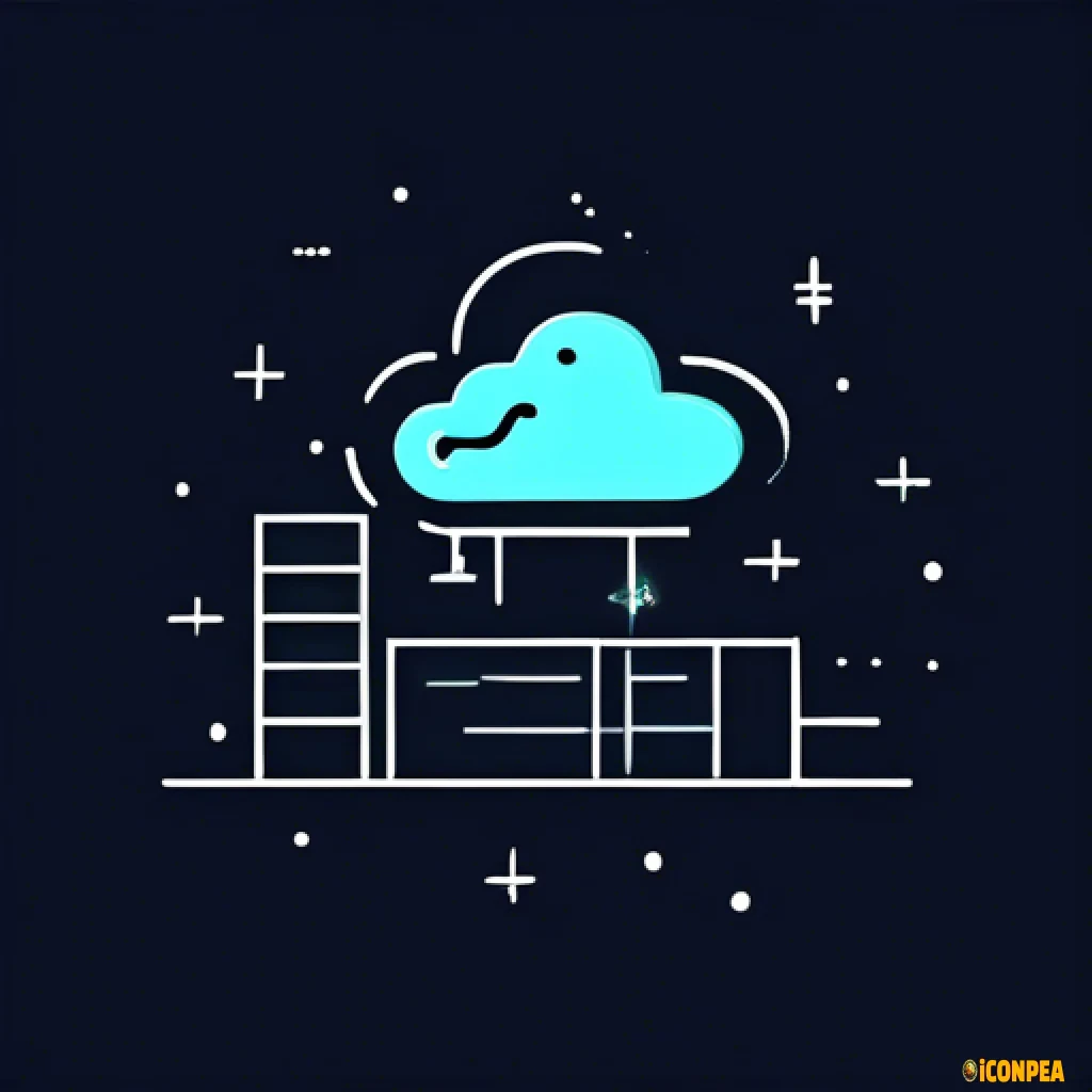 flat simple line drawn cartoon icon, server in cloud beam signals to satellite in space