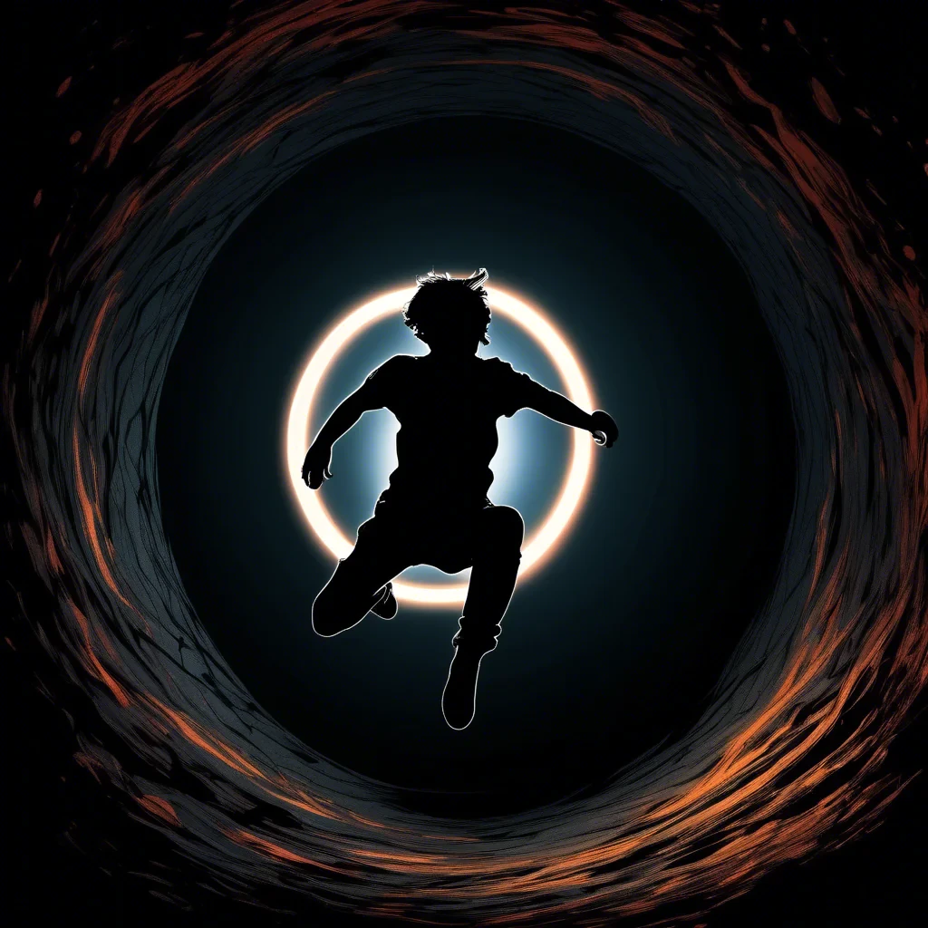 siluette jumping in a portal below ground