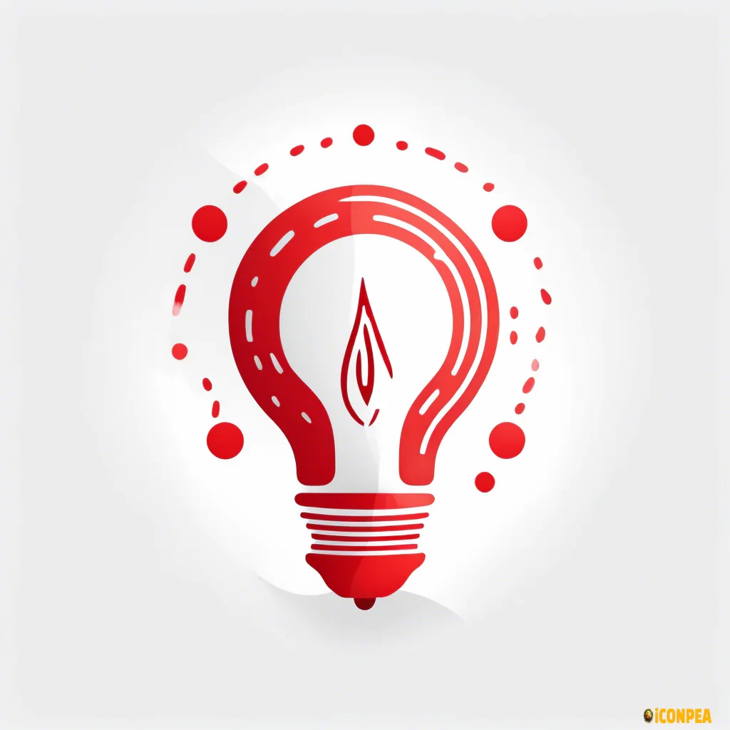 Design an icon with a white background. At the center, there is a red circle with a white creative pattern inside. The pattern consists of a red brushstroke and a white lightbulb, combined to symbolize creativity and inspiration. The overall design is simple and creative.