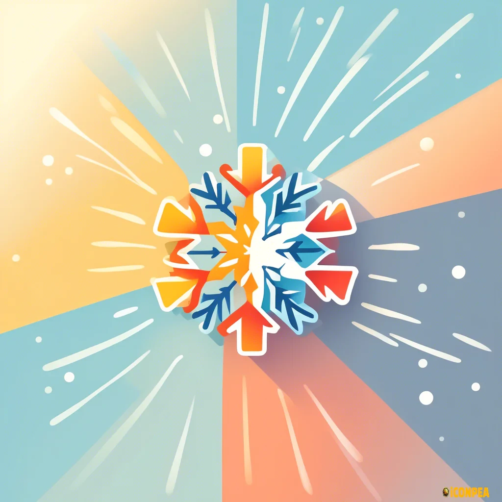 an icon with a half-cut snowflake immediately followed by half-cut sun in differnet colors from freezing to hot
