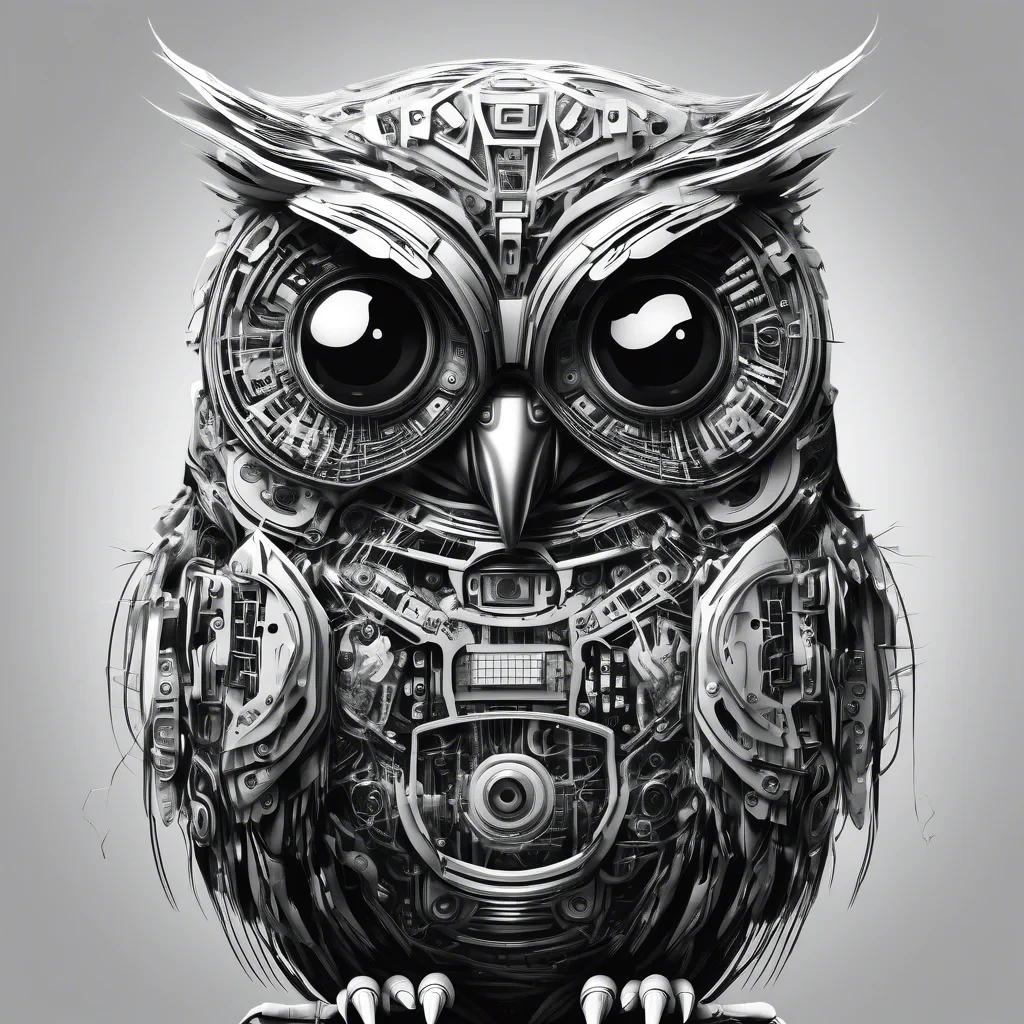 cyber owl in black and white