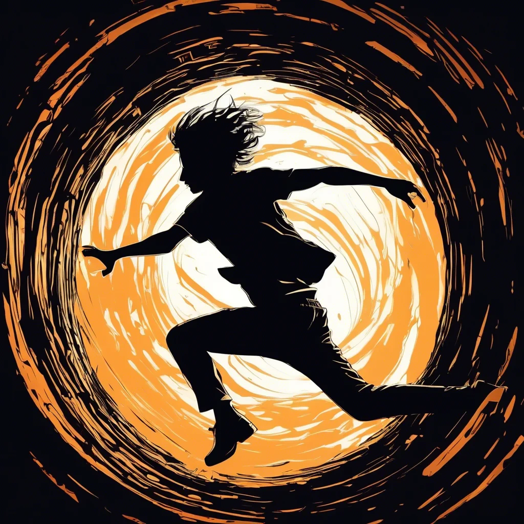 siluette jumping in a portal below