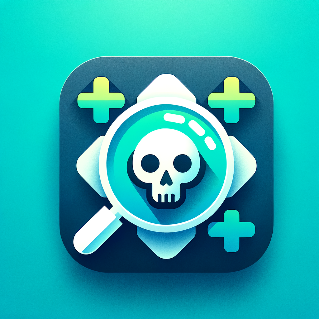 A modern app icon featuring a clean medical cross combined with a subtle poison symbol (skull or toxin drop), with a magnifying glass overlay to represent diagnosis and search. Use a blue and green color palette, flat design, soft gradients, and a professional healthcare style. Centered composition, minimal, high contrast, no text, smooth edges, vector style.