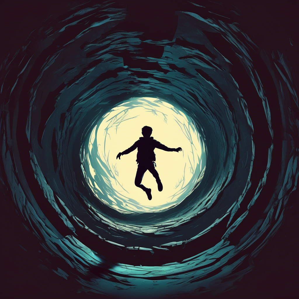 siluette jumping in a portal below ground