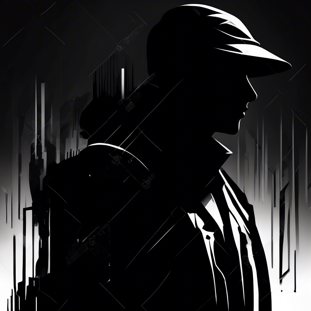 cyber spy siluette in black and white moody dark atmosphere