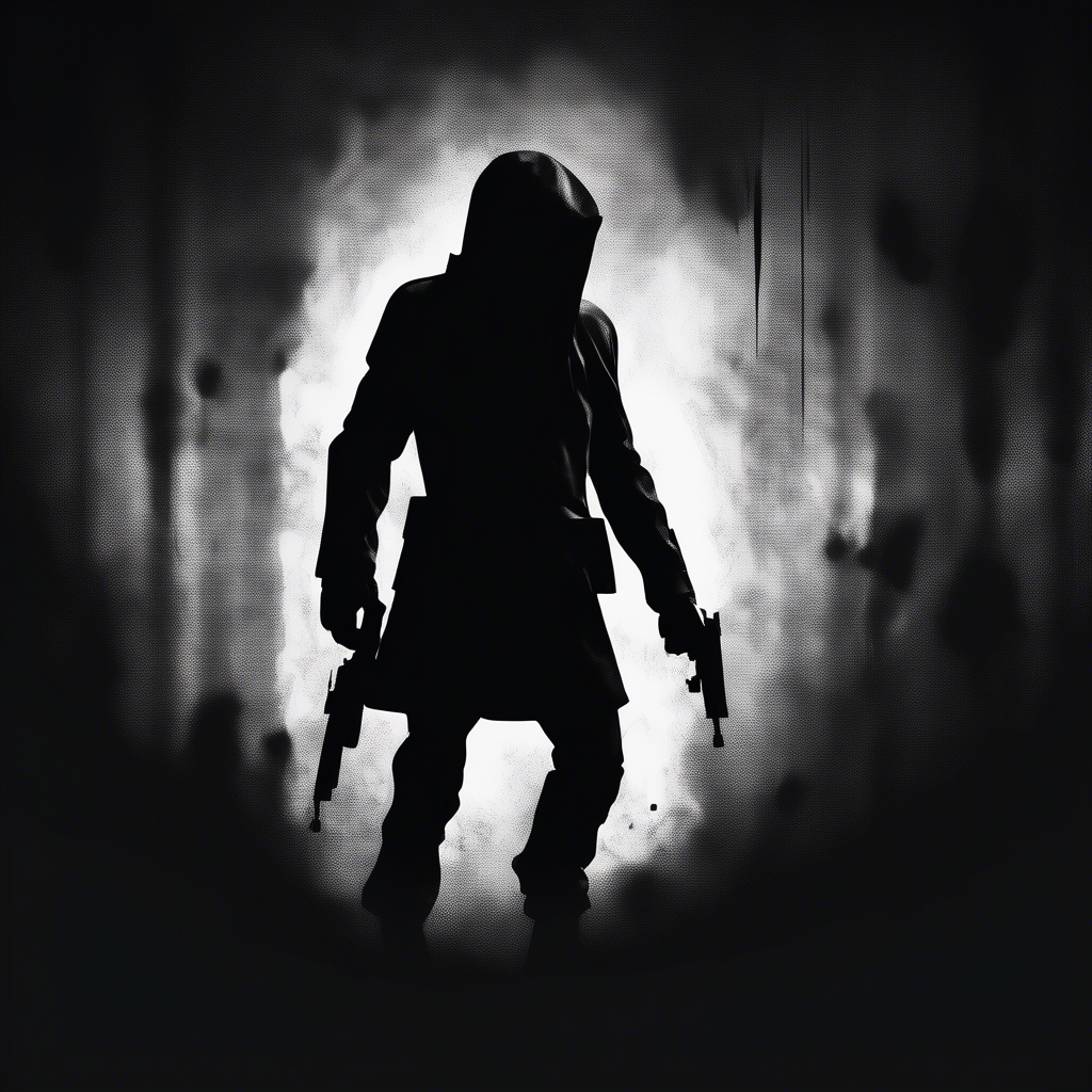 cyber spy siluette in black and white moody dark atmosphere