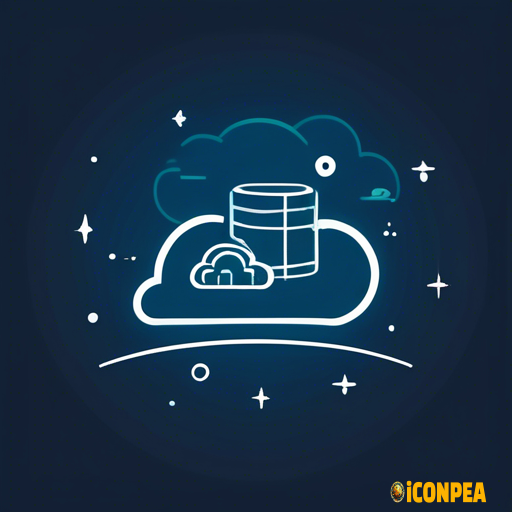 flat simple icon, server in cloud beam signals to satellite in space