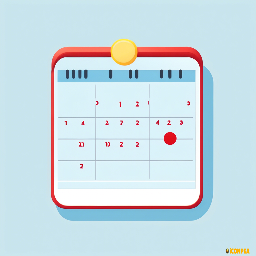 "A 32x32 pixel icon with a light blue background. In the center, a white calendar with a thin red border and two red lines at the top. Inside the calendar, a few black dots represent days. In the bottom-right corner, a small yellow sun with short rays. Clean, minimal design suitable for a holiday planning app."