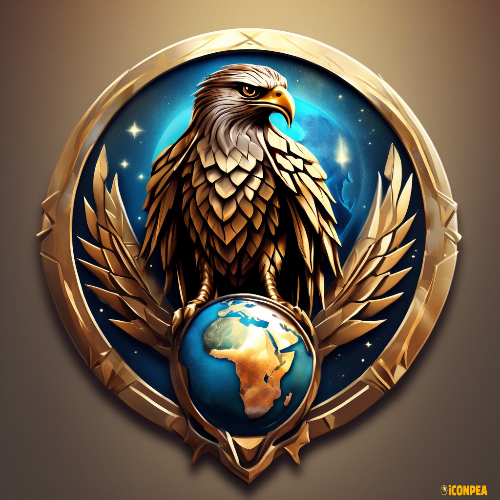 A logo for a tribe, fearsome hawk protecting planet earth, metallic (noble, grand, sacred)