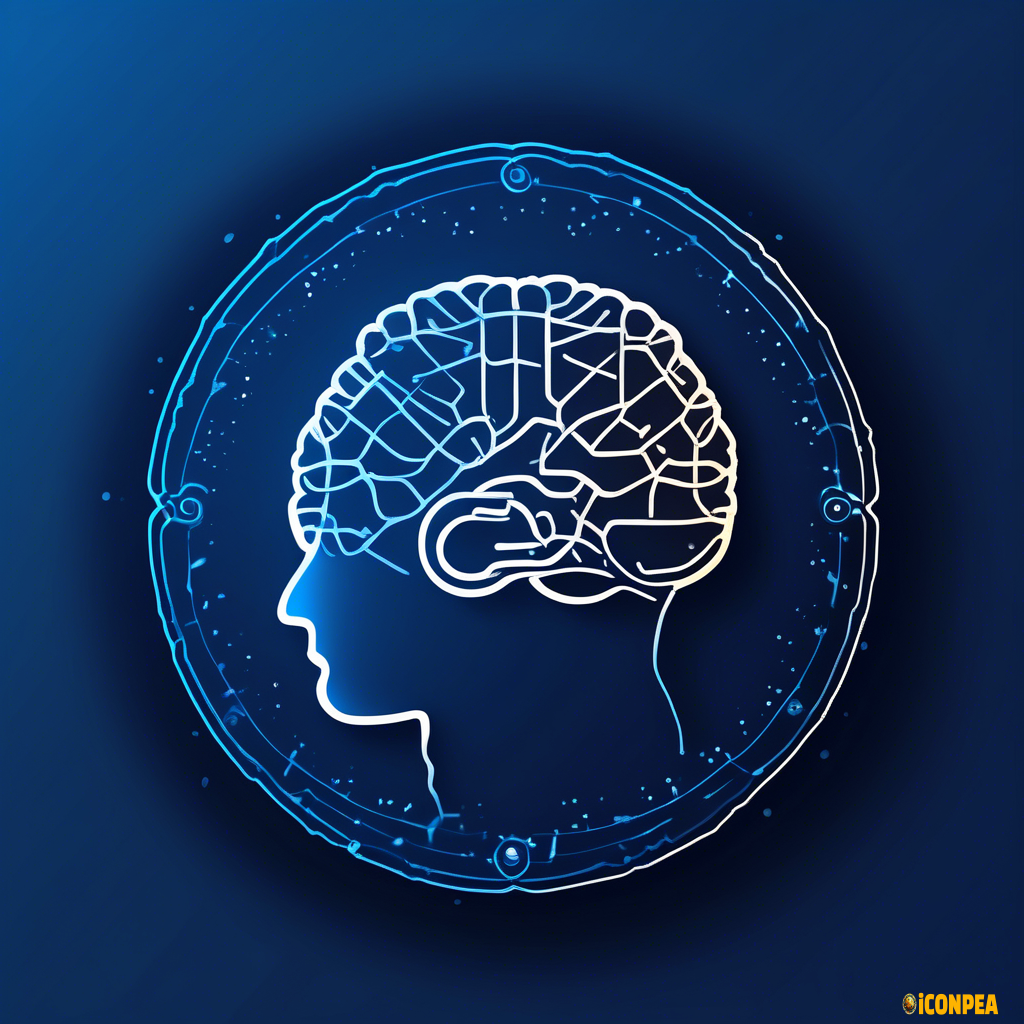 A minimalist and visually striking icon designed within a circular frame, featuring a stylized brain composed of lines and dots that resemble neural connections or circuits. The background has a dark blue gradient subtly transitioning to lighter tones at the center, symbolizing illumination and knowledge. The brain is depicted in a bright color, such as white or light blue, with clearly defined edges to ensure it stands out even at small sizes. The circular border should include subtle details like shadows or gradients to add depth, giving the icon a modern and polished appearance. The design is clean, without text, suitable for small spaces, and conveys advanced technology and intelligence. Upload a PNG or JPG file measuring 108 x 108 px. Padding of 16 px on all sides is recommended.